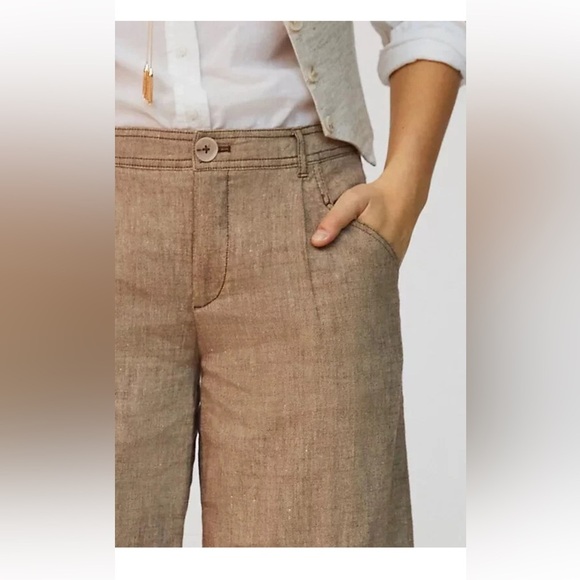 Anthropologie Linen Low Rise Wide Leg Pants Tan Size 14 - Picture 10 of 15